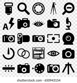 Lens icons set. set of 25 lens filled icons such as eye, camera, search, camera flash, auto flash, zoom out