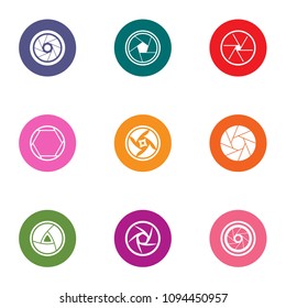 Lens icons set. Flat set of 9 lens vector icons for web isolated on white background