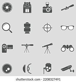 Iconos de lente. Diseño de pegatinas. Ilustración vectorial.