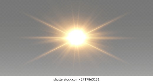 Lente y destello de luz. Explosión de una estrella brillante con rayos.