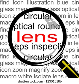 LENS. Magnifying glass over seamless background with different association terms. Vector illustration. Image ID: 69337732
