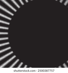 lens of moon shape with halftone texture for social media background on black and white