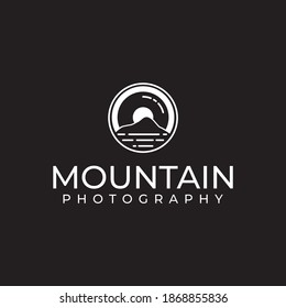 Lens and Mountain Logo Vector for Outdoor Adventure Nature Photography Photographer Design