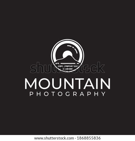 Lens and Mountain Logo Vector for Outdoor Adventure Nature Photography Photographer Design