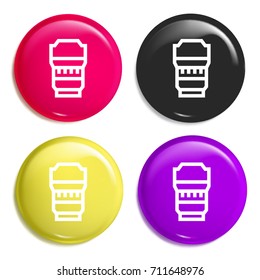 Lens multi color glossy badge icon set. Realistic shiny badge icon or logo mockup