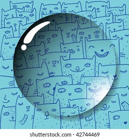 Lens on cute children's background with funny cartoon cats