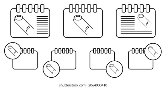 Icono del vector del dedo en la ilustración del conjunto de calénder para ui y ux, sitio web o aplicación móvil