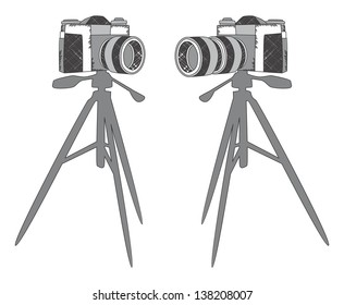 lens photo camera and tripod
