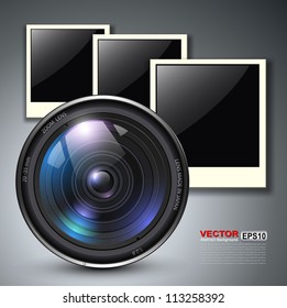 Lens with photo frames, vector illustration.