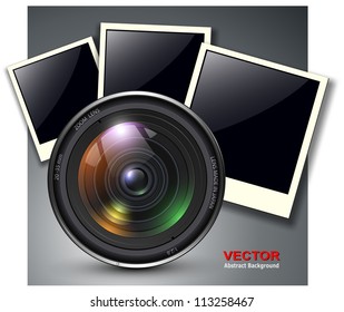 Lens with photo frames, vector illustration.