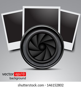 Lens with photo frames, vector illustration. 