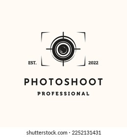 lens photography vintage logo vector minimalist illustration design, lens shutter symbol design
