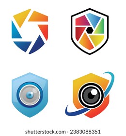 Lens Shield Logo designs vector, Photography Shield logo template on white background