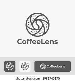 Lens, Shutter, Coffee Bean, Line Art Style Camera Logo, Minimal Illustration Vector Design for Photography Coffee