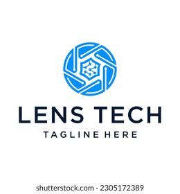 lens technology logo design vector