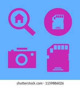 lens vector icons set. with memory card, camera and search house in set