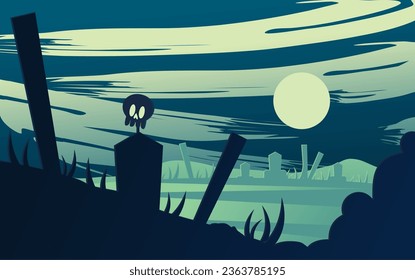 Lenscape background for Halloween with skull moon grave illustration