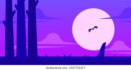  lenscape night scene with tree silhouette and moon vector illustration