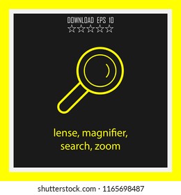 lense, magnifier, search, zoom vector icon