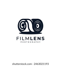 lenses and film rolls with retro, classic and elegant style for photography and film logos