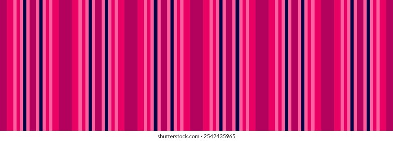 Líneas de tela de patrón lensual, textil de rayas de lujo sin costuras. Vector de textura de fondo de Vertical Vizconde en paleta de colores rosados y brillantes.