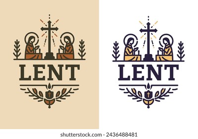 Lent vector Catolic religious tradition praying to a cross design