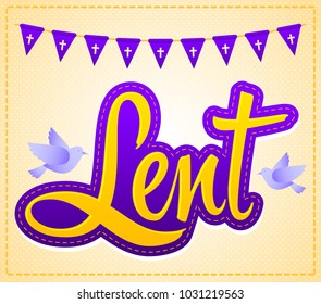 Lent vector lettering, religious tradition illustration with cross and doves