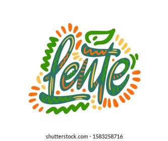 Lente - Spring in Dutch. Hand Lettering word. Handwritten modern brush typography sign. Greetings for icon, logo, badge, cards, poster, banner, tag. Colorful Vector illustration
