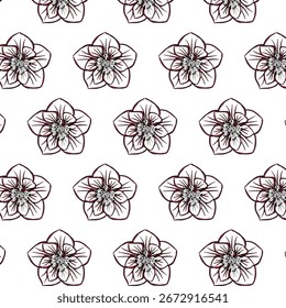 Cuaresma Rosa flor Patrón sin fisuras Dibujado a mano arte de línea de Vector, Negro y Rosa Flor aislada en blanco. Diseño hermoso para la materia textil, Fondo de pantalla, papel de embalaje