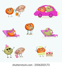 Lentil funny characters, vector hand drawn illustrations set, collection, legume menu, with cute vegan protein characters isolated on white.