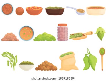 Lentil icons set. Cartoon set of lentil vector icons for web design