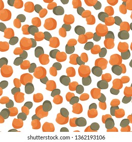 Lentil seamless pattern with healthy cereal . Orange and green lentil isolated on white background. Vector cartoon illustration