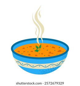 Lentil soup. Traditional Turkish food. Vector hand drawn illustration.