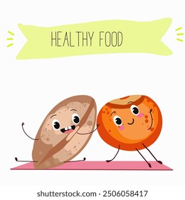 Lenteja, ilustración dibujada a mano de Vector con lindos caracteres de proteína vegana aislados en blanco.