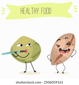 Lenteja, ilustración dibujada a mano de Vector con lindos caracteres de proteína vegana aislados en blanco.