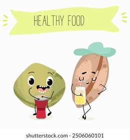Lentil, vector hand drawn illustration with cute vegan protein characters isolated on white.