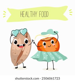 Lentil, vector hand drawn illustration with cute vegan protein characters isolated on white.