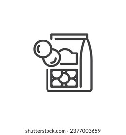 Icono de línea de empaque de lentejas. signo de estilo lineal para concepto móvil y diseño web. Icono de vector de contorno de contorno de lentejas. Símbolo, ilustración del logotipo. Gráficos vectoriales