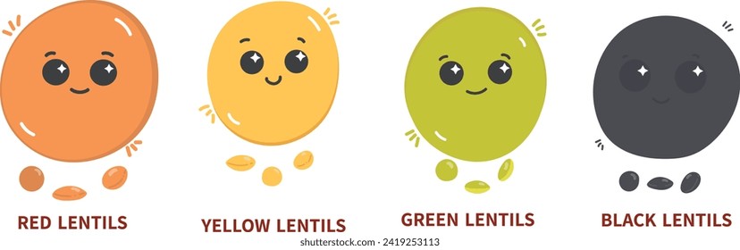 lentils set,cute lentils vector isolated, vegan protein,