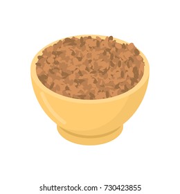 Lentils in wooden bowl isolated. Groats in wood dish. Grain on white background. Vector illustration
