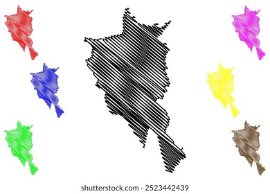 Distrito de Lenzburg (Suíça, Confederação Suíça, Cantão de Aargau) mapa ilustração vetorial, esboço de rabisco Mapa de Bezirk Lenzburg