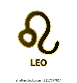 LEO 12 Zodiac black, gold border isolated white background. Male lion. It is fifth zodiac sign according to texts of Western astrology. Between Cancer, Virgo with lion symbol. Modern magic divination.
