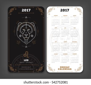 Leo 2017 year zodiac calendar pocket size vertical layout Double side white color design style vector concept illustration