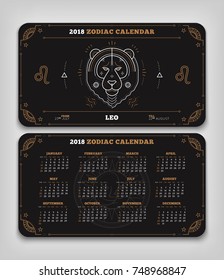 Leo 2018 year zodiac calendar pocket size horizontal layout Double side black color design style vector concept illustration