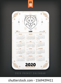 Leo 2020 year zodiac calendar pocket size vertical layout white color design style vector concept illustration