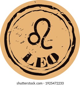 Leo  - astrological sign In Western astrology vector icon in old style. Round stamp with Zodiac sign, Lion. Astrological horoscope collection. Astrology symbol design grunge texture.