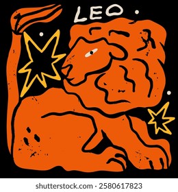 Leo astrological zodiac sign. Cartoon unique modern style. Horoscope, zodiac Constellation. Hand drawn trendy Vector illustration. Magic, witchcraft, astrology concept. Isolated design element