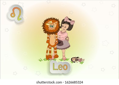 Leo. Baby Zodiac. Vector illustration of the zodiac signs, astrology.