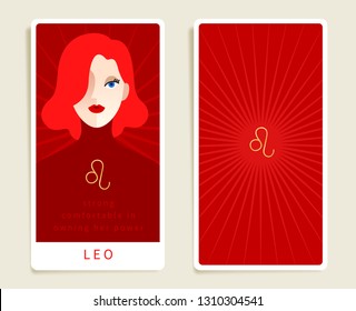 Leo : Beautiful woman with horoscope sign : Template for tarot cards :Vector Illustration