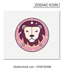 Leo color icon. Fifth fire sign in zodiac. Lion birth symbol. Mystic horoscope sign. Astrological science concept. Isolated vector illustration